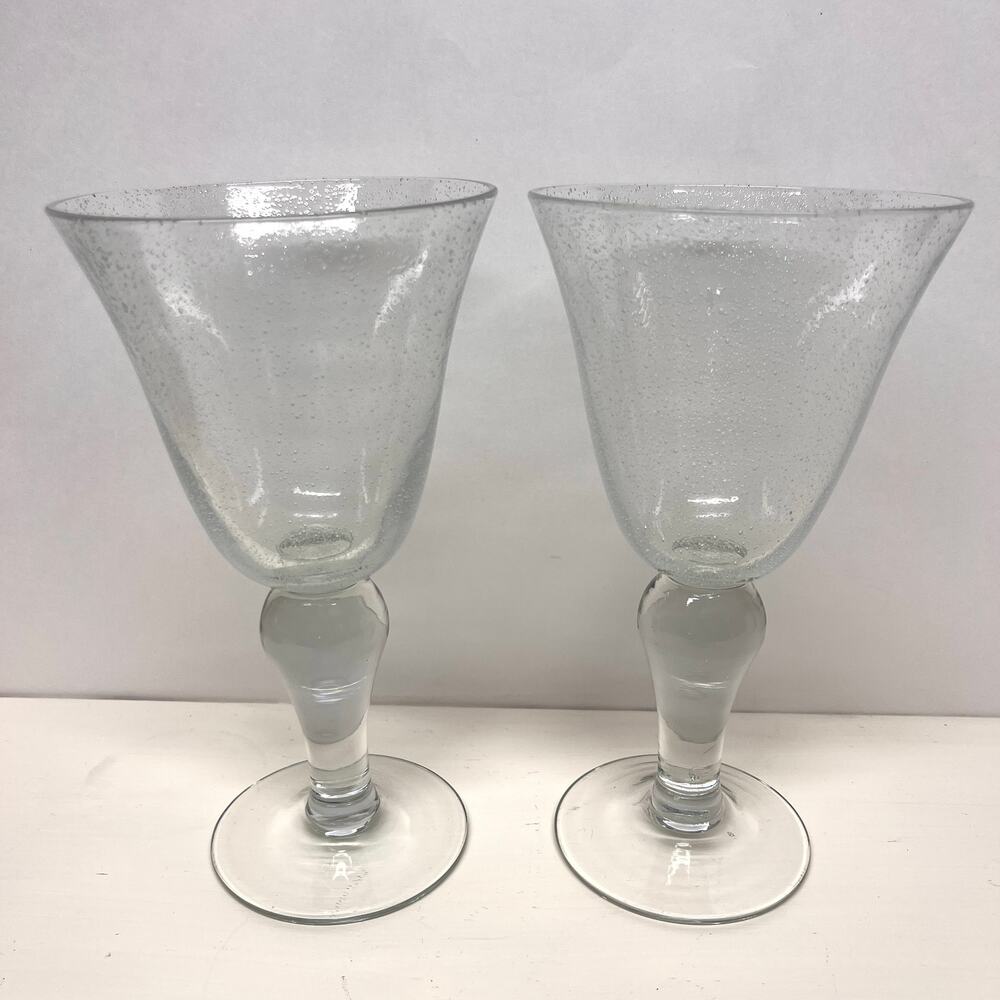 Set of 2 Artland Hand Blown Clear Bubble Glass Water Goblets
